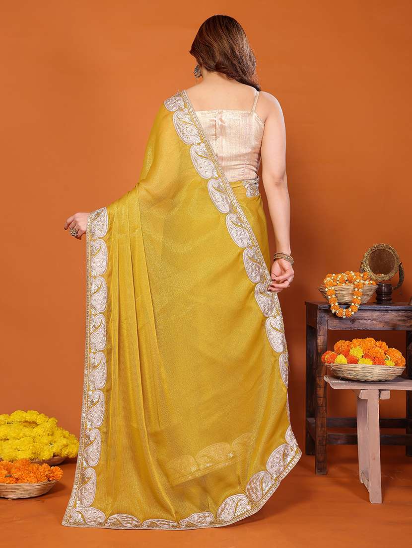 women solid with bordered saree with blouse - 22376683 -  Standard Image - 3