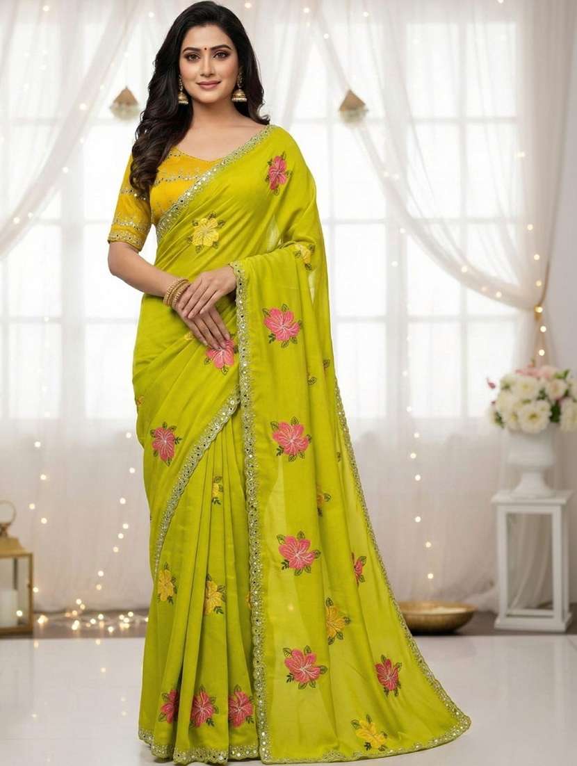women solid with bordered saree with blouse