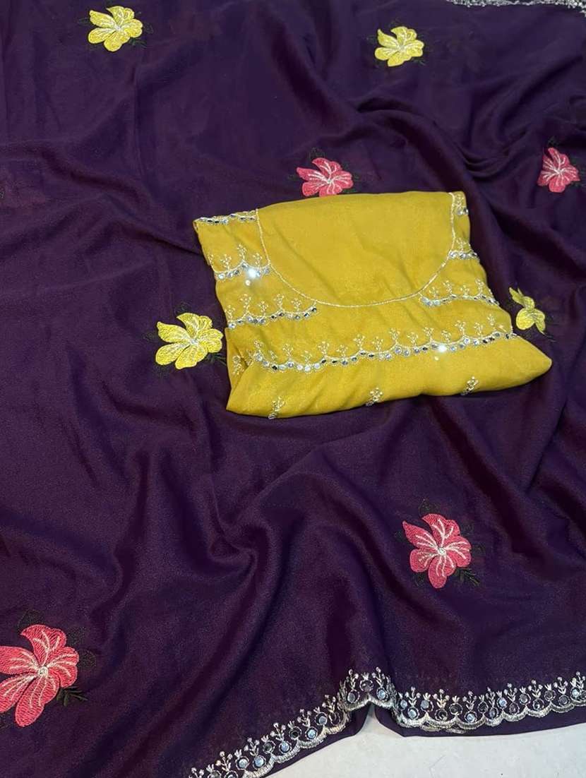 Women Solid With Bordered Saree With Blouse - 22376689 -  Standard Image - 3