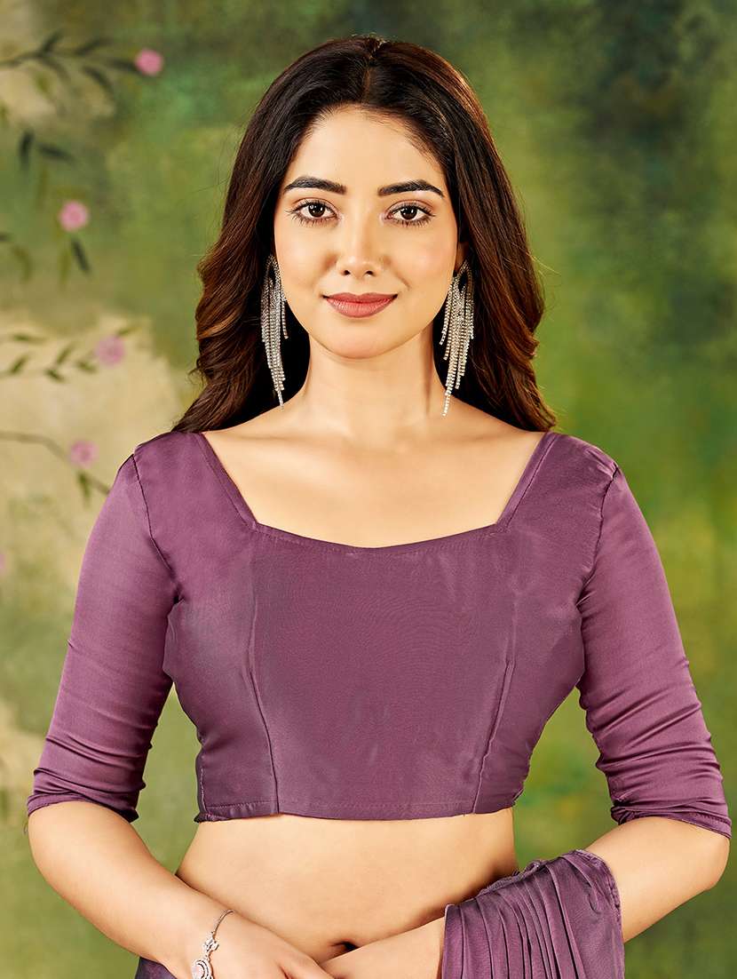 purple satin predrape saree with blouse - 22376690 -  Standard Image - 3