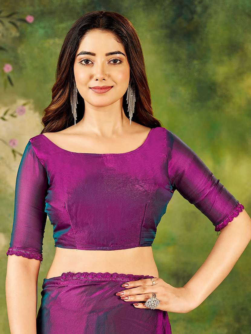 women solid plain saree with blouse - 22376692 -  Standard Image - 3