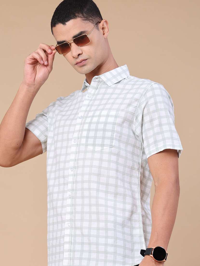 men checkered short sleeve regular fit casual shirt