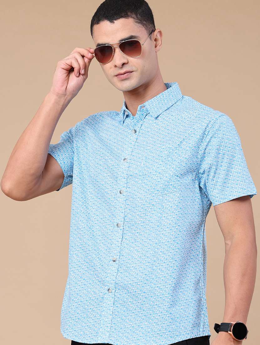 men printed short sleeve regular fit casual shirt