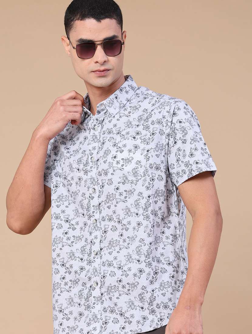men printed short sleeve regular fit casual shirt