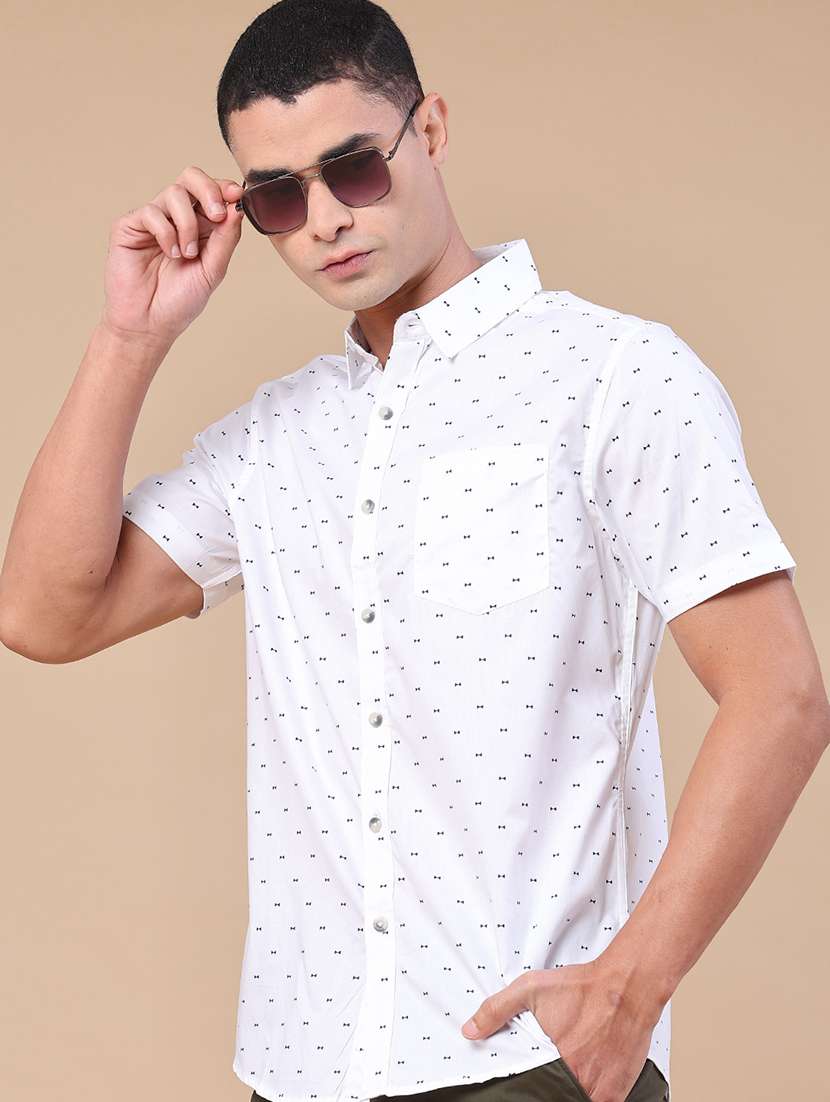 men printed short sleeve regular fit casual shirt