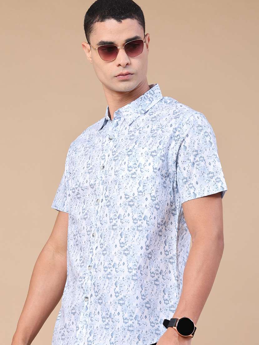 men printed short sleeve regular fit casual shirt