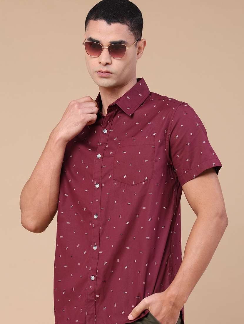 men printed short sleeve regular fit casual shirt