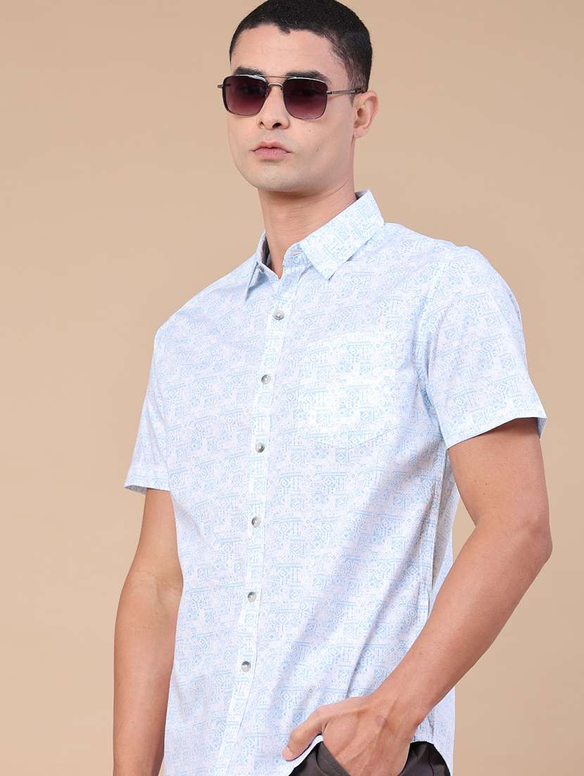 men printed short sleeve regular fit casual shirt