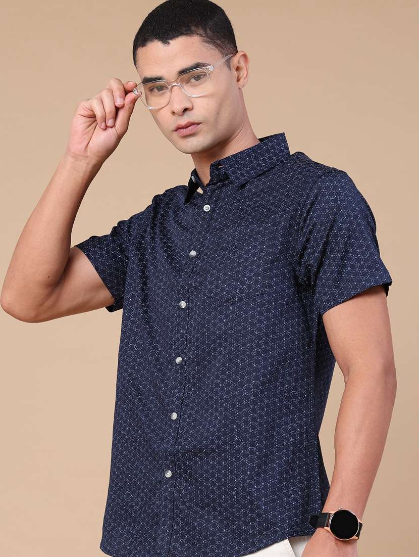 men printed short sleeve slim fit casual shirt
