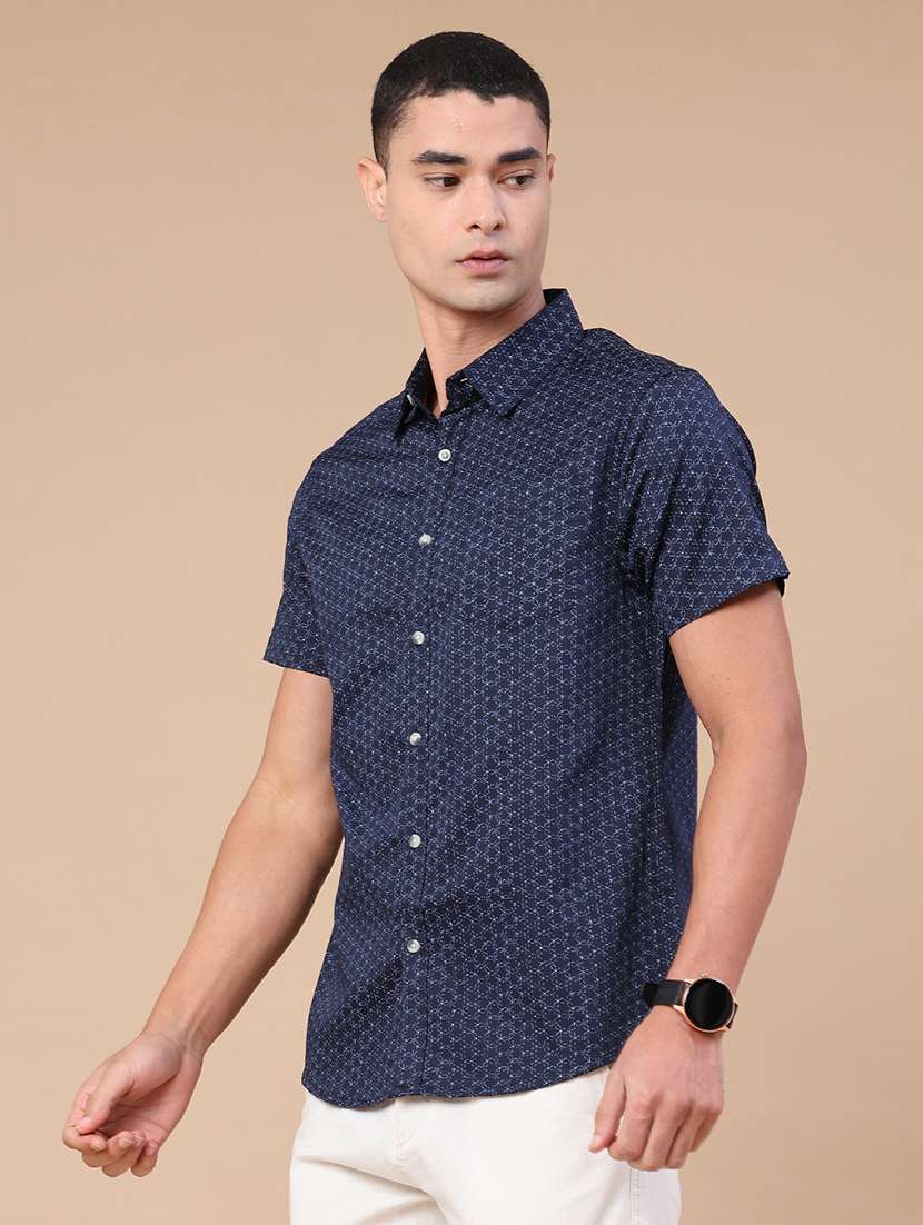 men printed short sleeve slim fit casual shirt - 22376801 -  Standard Image - 3