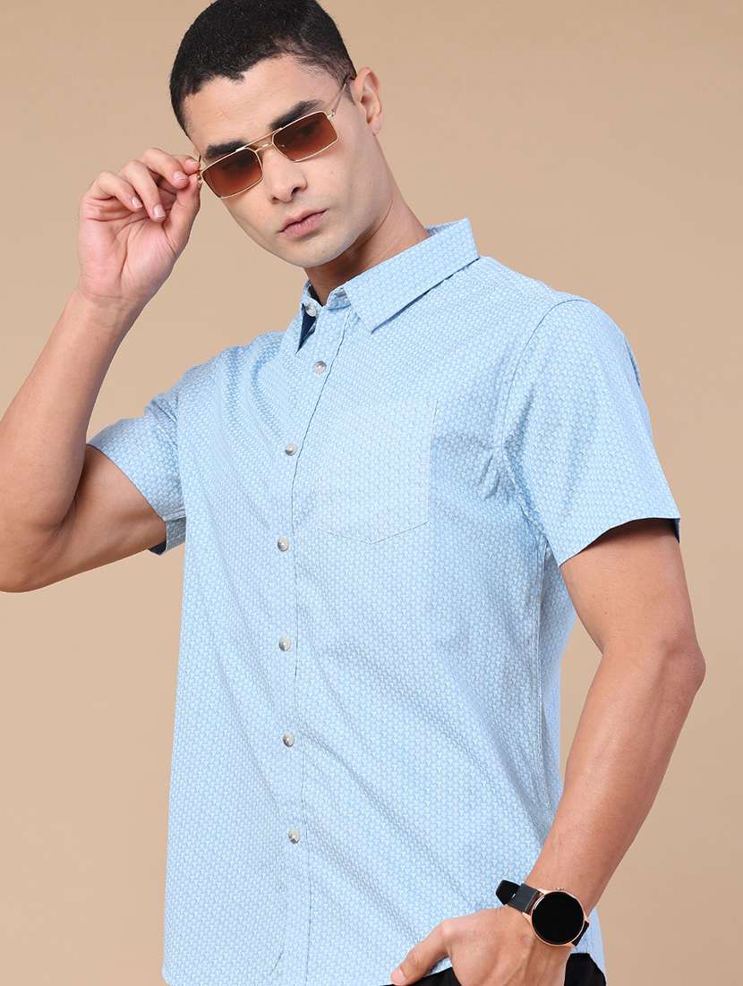 men printed short sleeve regular fit casual shirt