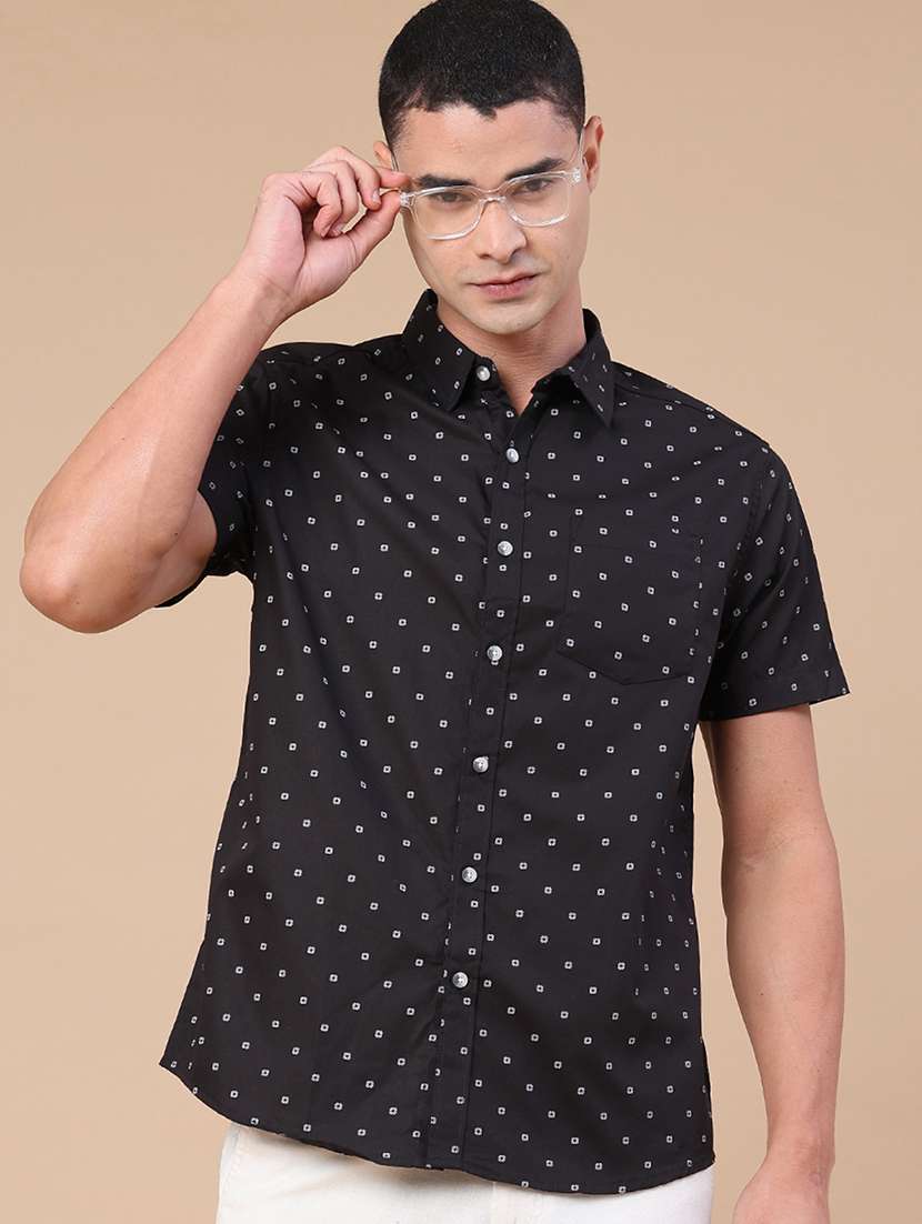 men printed short sleeve regular fit casual shirt