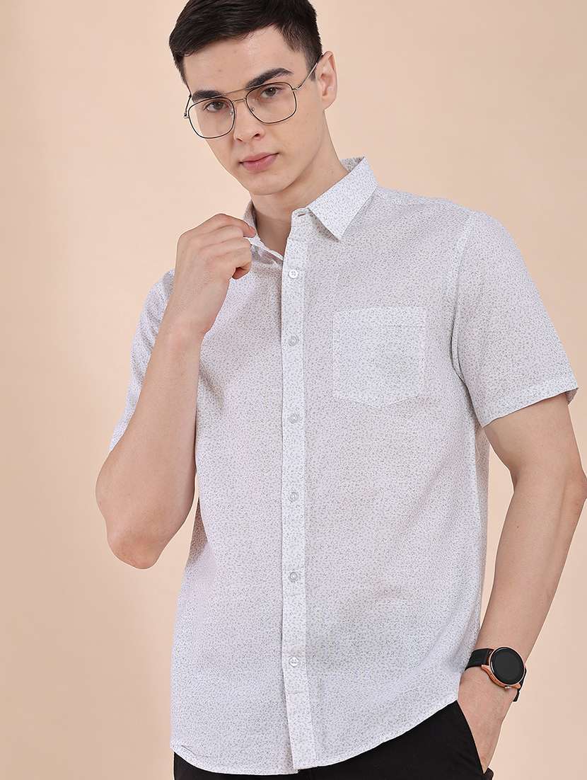 men printed short sleeve slim fit casual shirt