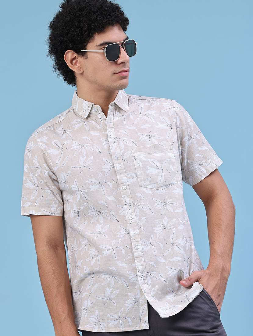 men printed short sleeve slim fit casual shirt