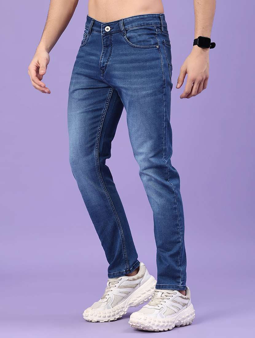men washed mid rise full length slim fit jeans