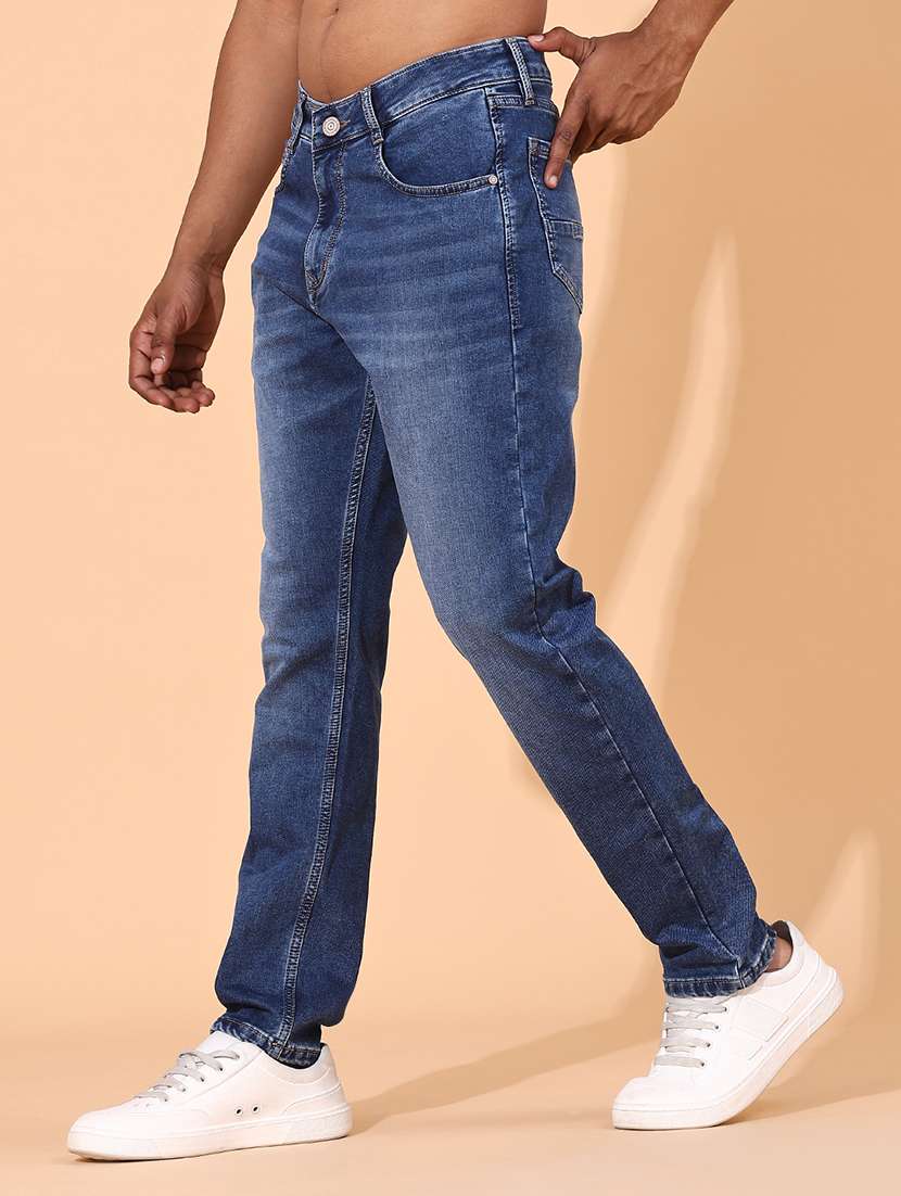 men washed mid rise full length slim fit jeans