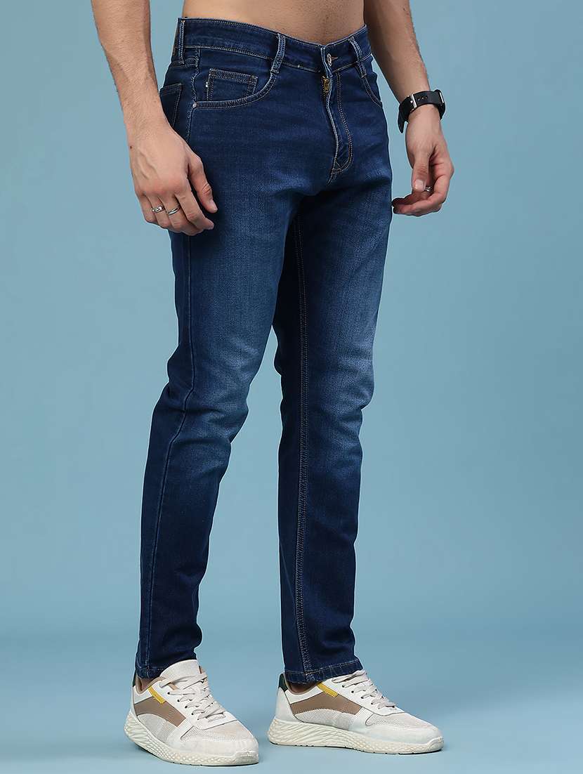 men washed mid rise full length slim fit jeans