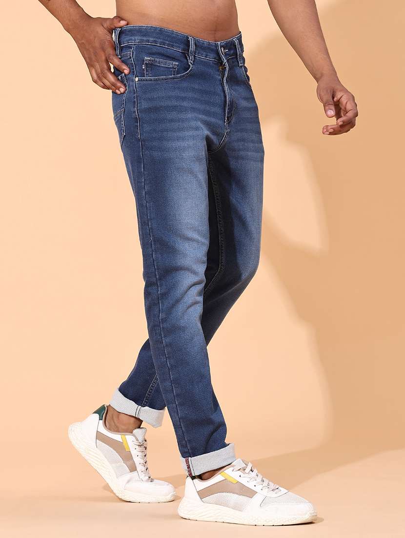 men washed mid rise full length slim fit jeans