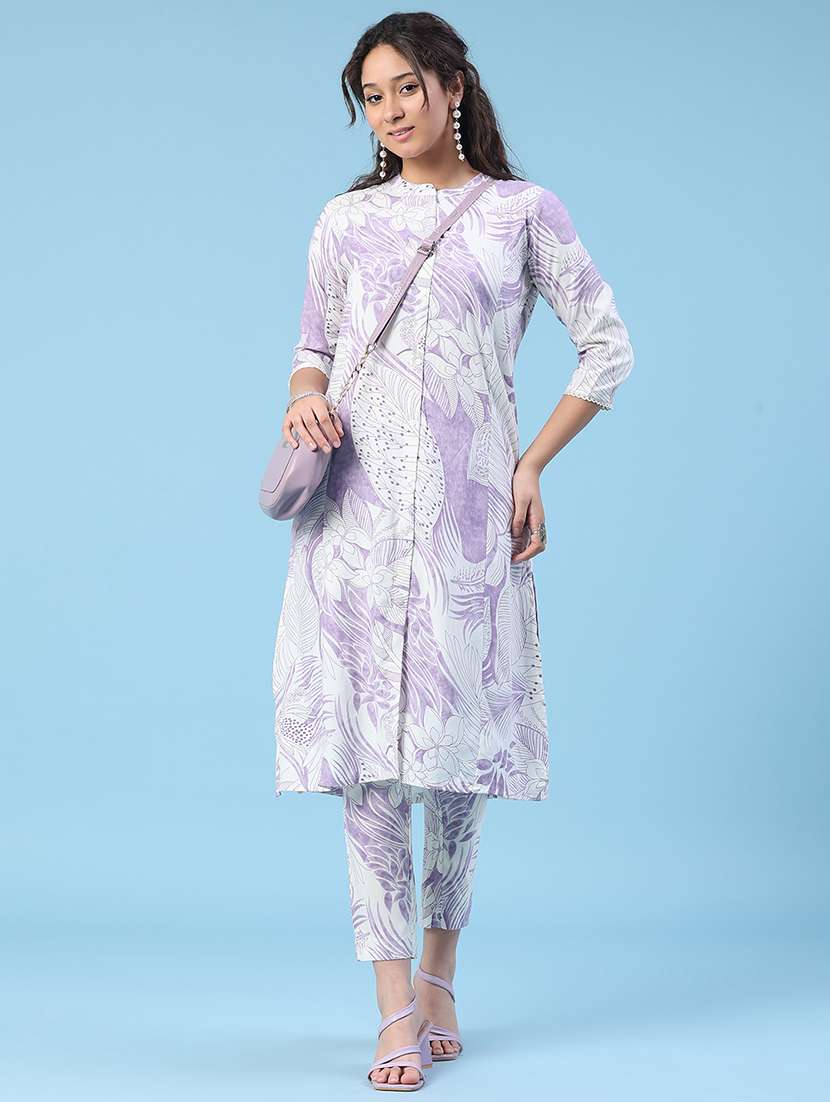 women printed three quarter sleeves ethnic co-ord set