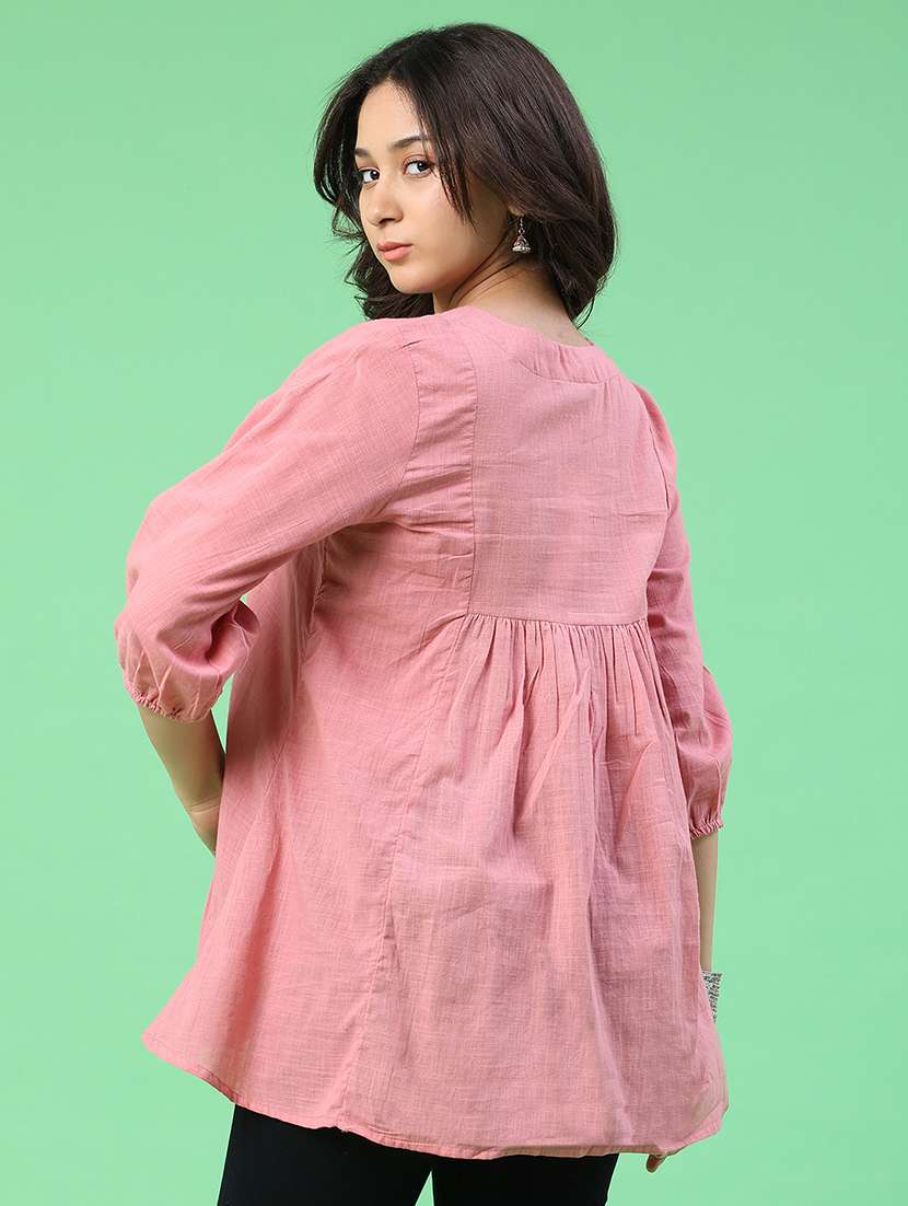 women embroidered three quarter sleeves flared top - 22376945 -  Standard Image - 3