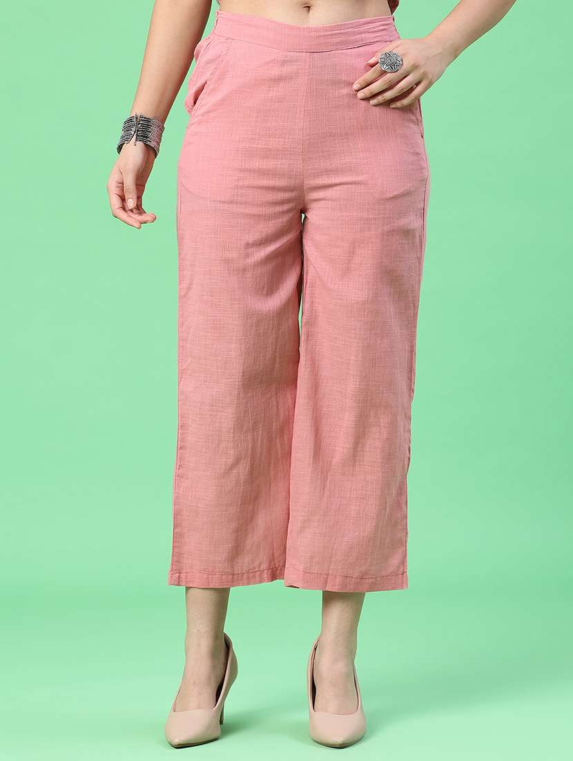 women solid mid rise straight pant