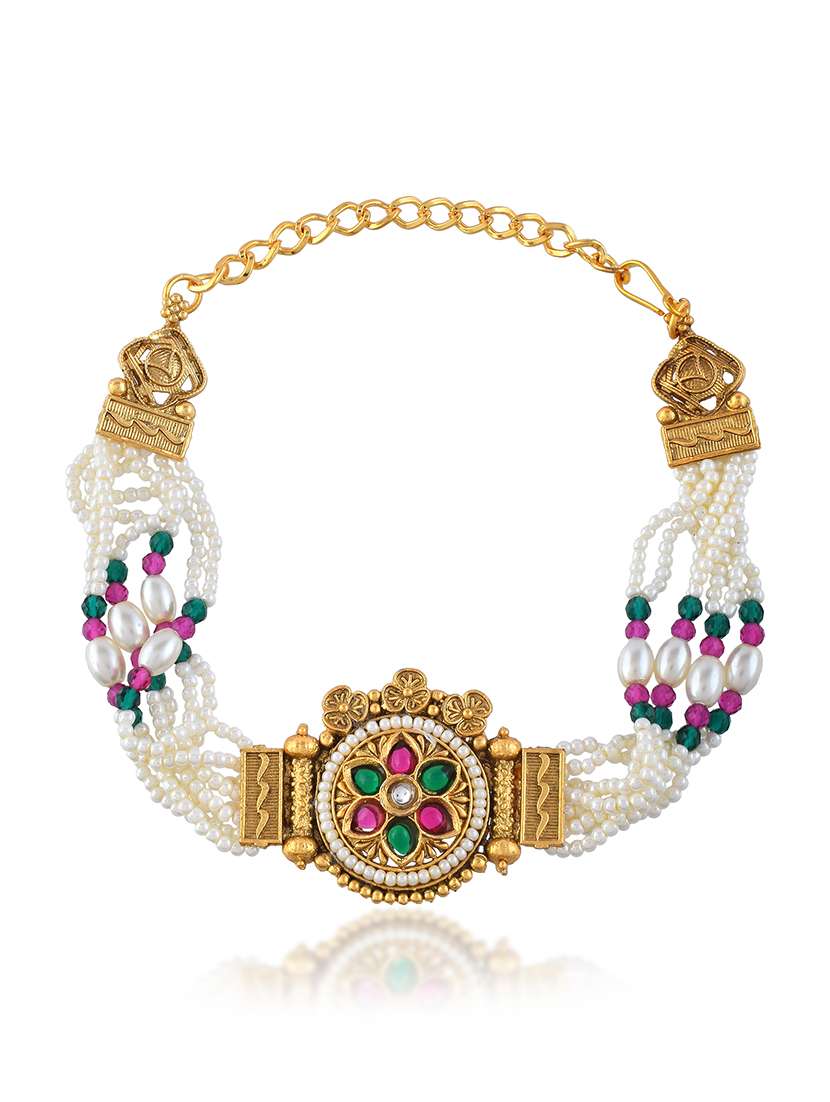  pearl meenakari kundan multi strand bracelet - 22376959 -  Standard Image - 3