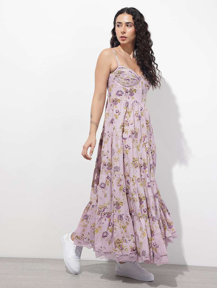 women printed shoulder strap tiered dress - 22376962 -  Standard Image - 3