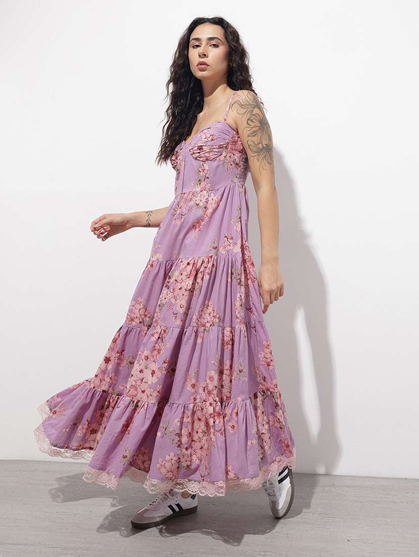 women printed shoulder strap tiered dress - 22376965 -  Standard Image - 3