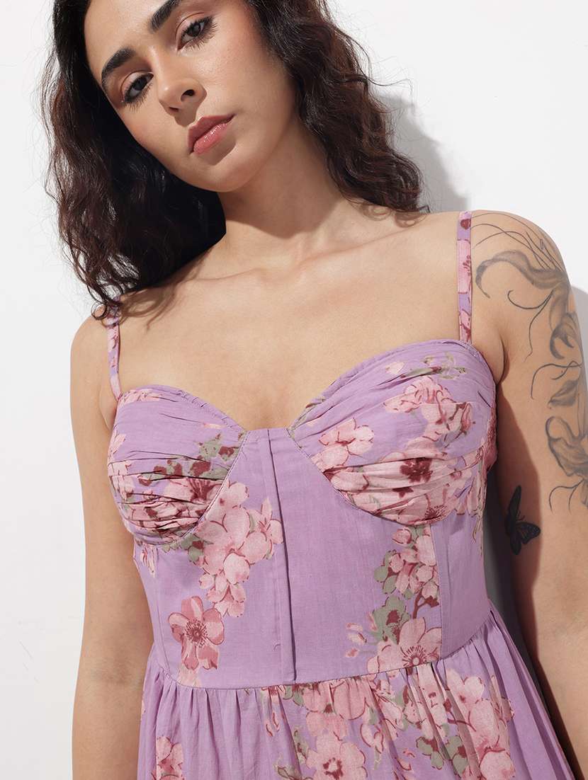 women printed shoulder strap tiered dress - 22376965 -  Standard Image - 5