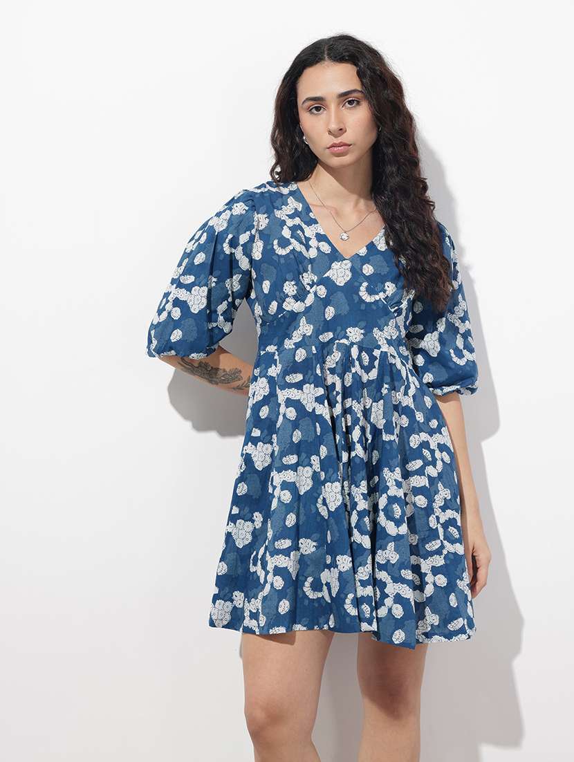 women printed short sleeve fit & flare dress