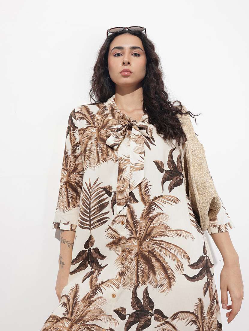 women printed three quarter sleeve fit & flare dress - 22376968 -  Standard Image - 5