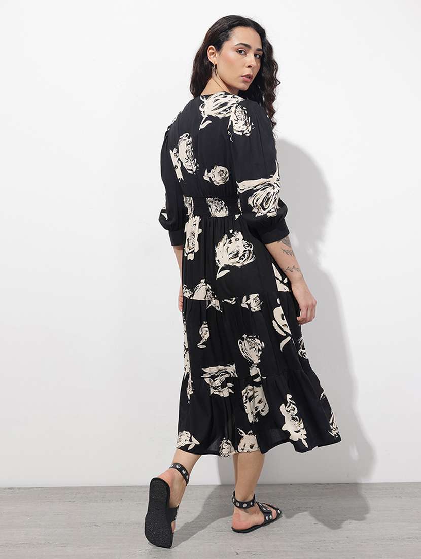 women printed puff sleeve tiered dress - 22376972 -  Standard Image - 3