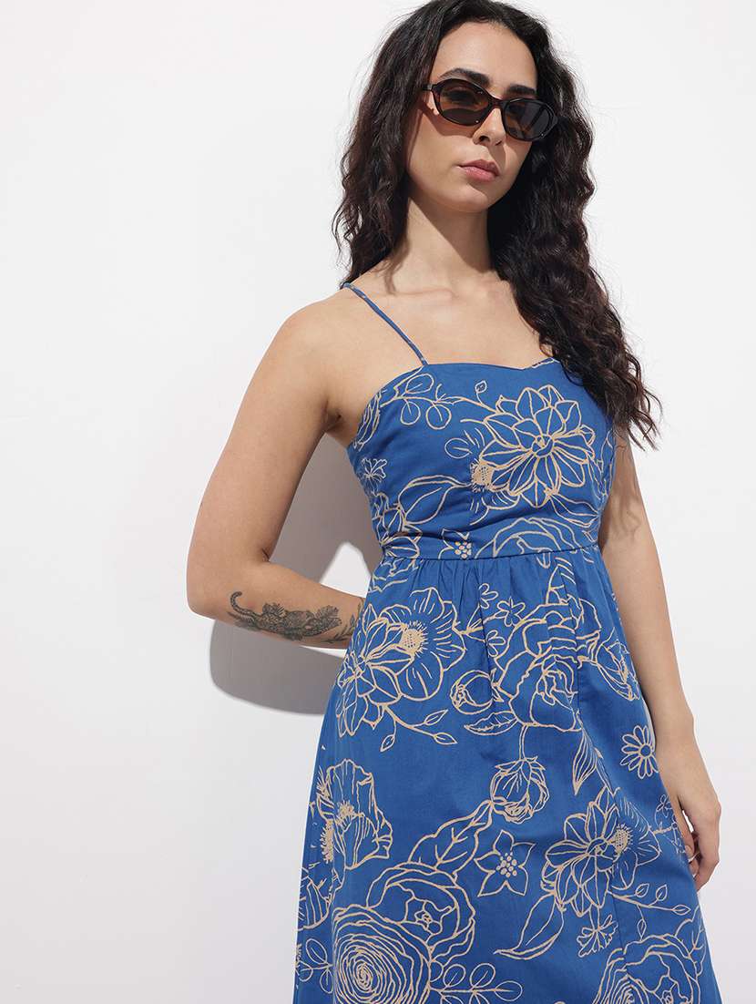 women printed shoulder strap a-line dress - 22376976 -  Standard Image - 5