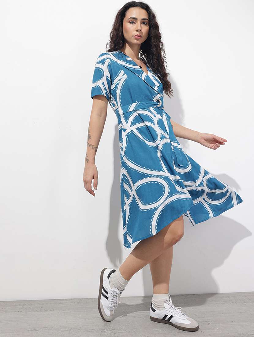 women printed short sleeve wrap dress - 22376978 -  Standard Image - 3
