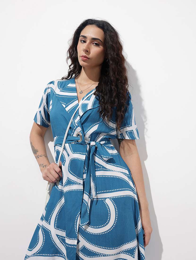 women printed short sleeve wrap dress - 22376978 -  Standard Image - 5