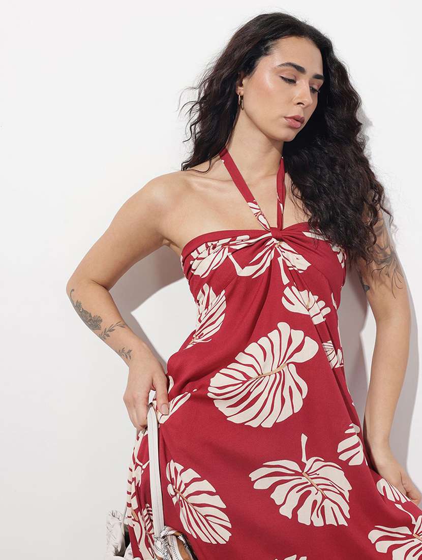 women printed shoulder strap fit & flared dress - 22376981 -  Standard Image - 5
