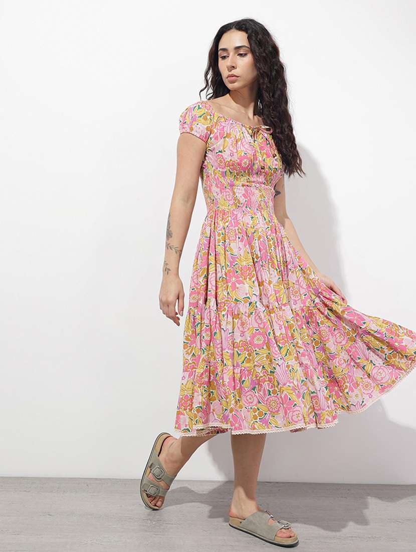 women printed off shoulder tiered dress - 22376982 -  Standard Image - 3