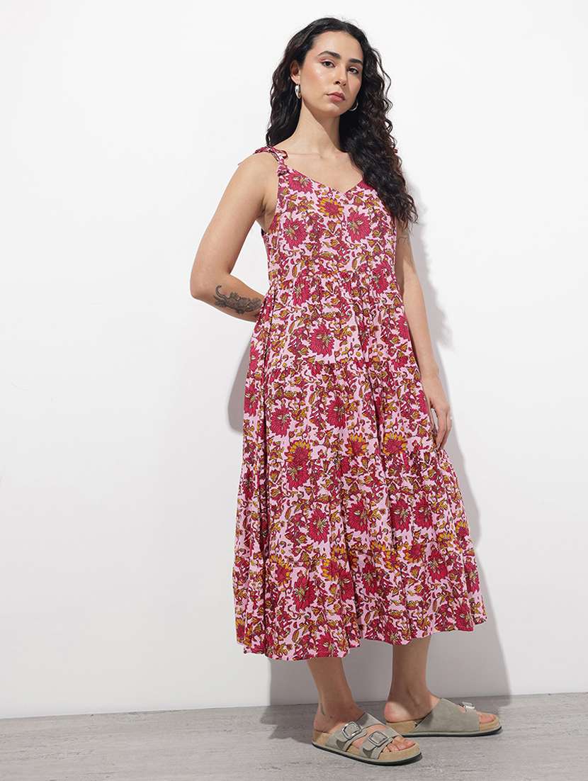 women printed shoulder strap tiered dress - 22376983 -  Standard Image - 3