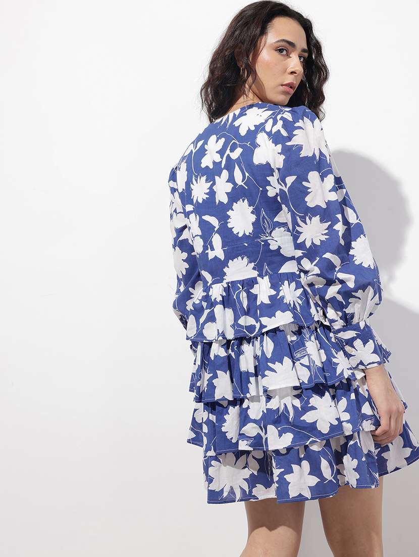 women floral print puff sleeve layered dress - 22376988 -  Standard Image - 3