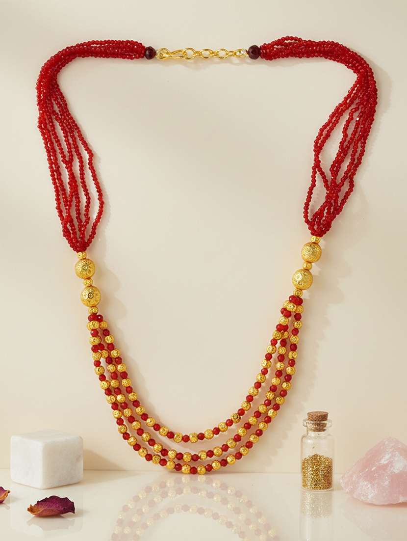 ruby brass goldplated beads multistrand necklace for women