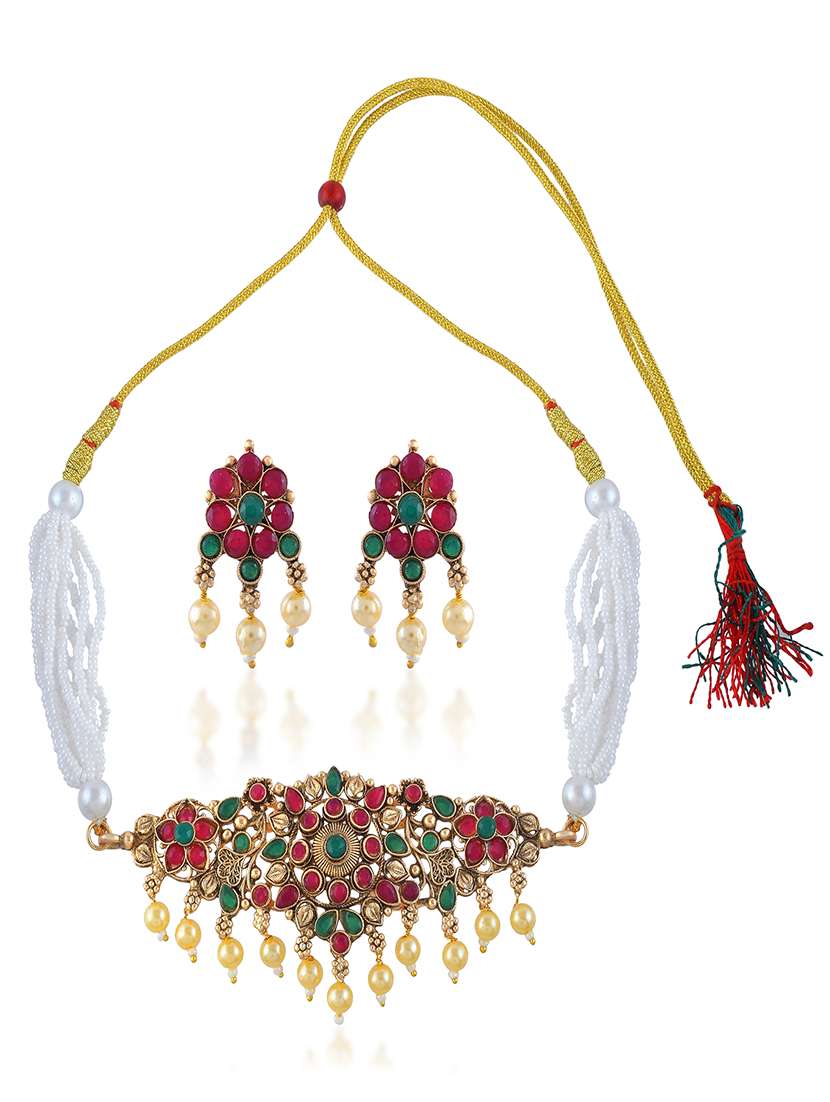 brass gold antique finish traditional necklace - 22377315 -  Standard Image - 3