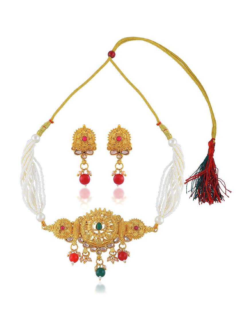 brass gold pearl beaded necklace set - 22377316 -  Standard Image - 3