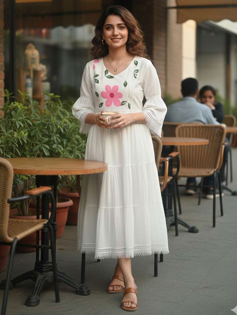 women floral bell sleeve ethnic dress