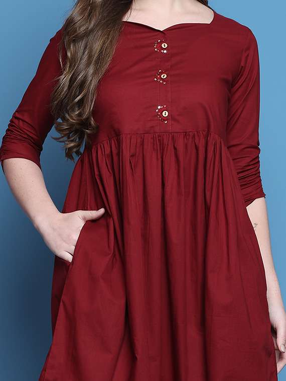 women solid three quarter sleeve ethnic dress - 22377359 -  Standard Image - 5