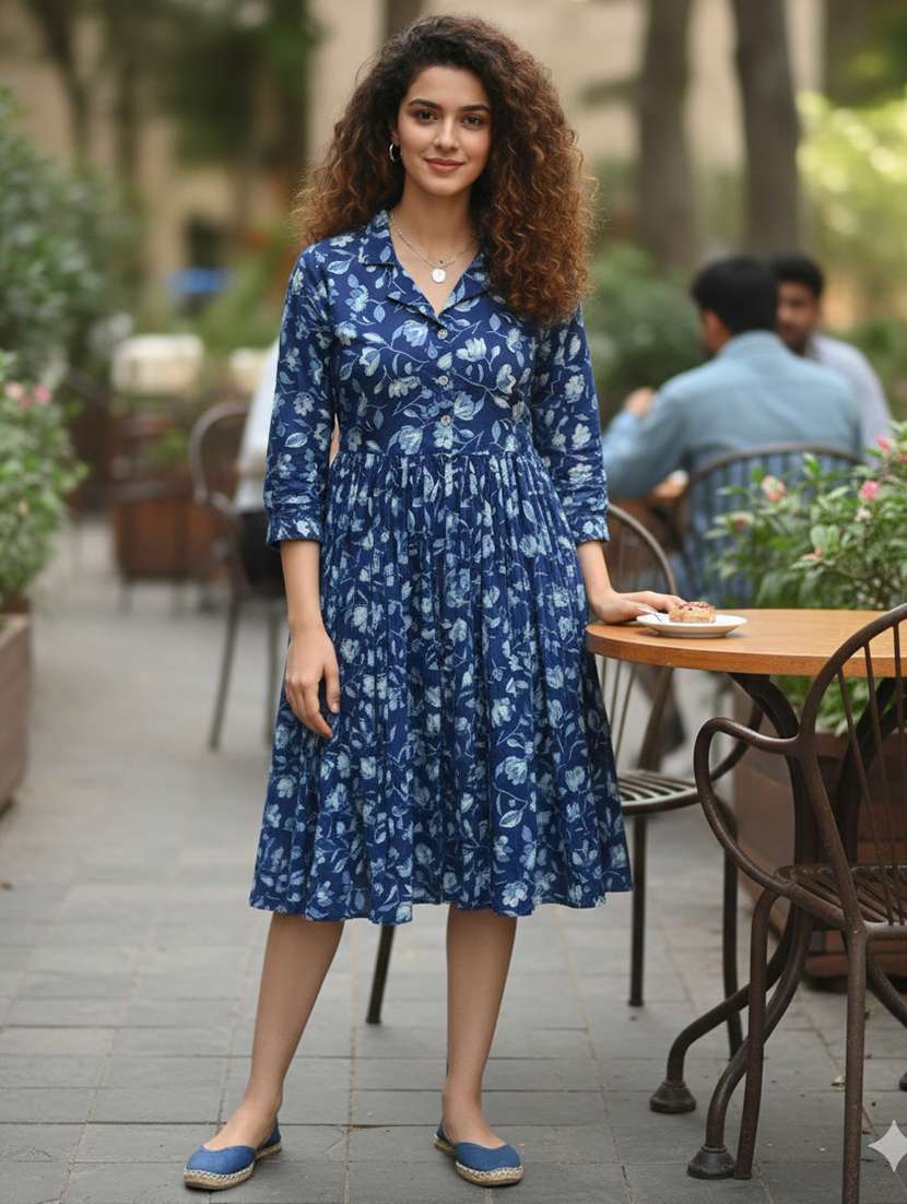 women floral three quarter sleeve ethnic dress