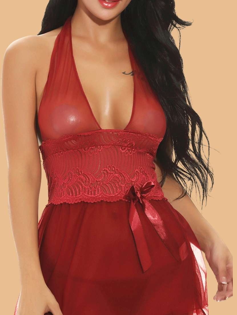 women self designed sleeveless lace babydoll - 22377376 -  Standard Image - 3