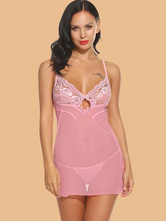 women self designed sleeveless lace babydoll