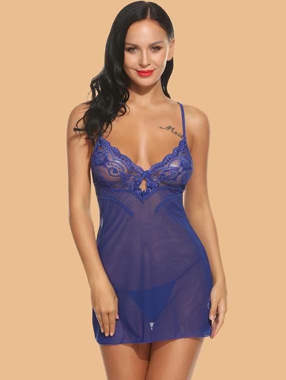 women self designed sleeveless lace babydoll