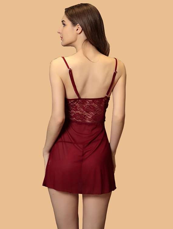 women self designed sleeveless lace babydoll - 22377399 -  Standard Image - 3