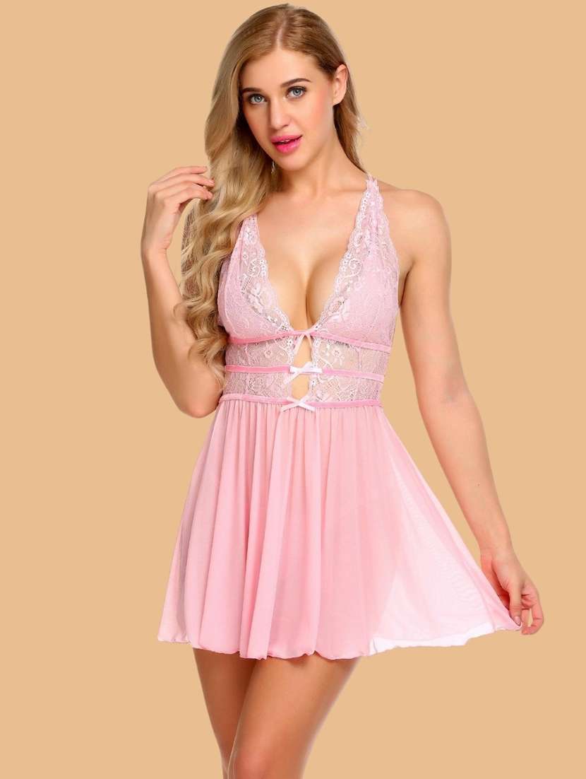 women self designed sleeveless lace babydoll